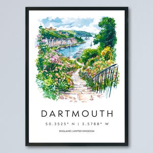Dartmouth Watercolor Poster Dartmouth Travel Print Dartmouth Wall Art Seaside Painting Dartmouth Souvenir Devon Decor