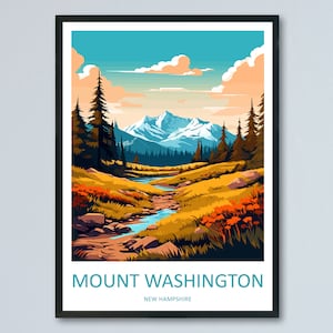 Mount Washington Travel Print Wall Art Mount Washington Wall Hanging Home Décor Mount Washington Gift Art Lovers New Hampshire Art Lover
