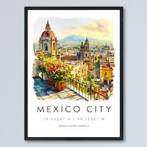 Mexico City Watercolor Poster Mexico City Travel Print City Wall Art CDMX Painting Mexico Souvenir Urban Decor