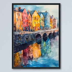 Galway Watercolor Poster Galway Travel Print Ireland Wall Art Galway City Decor Irish Coastal Scene Colorful Street Landscape Print