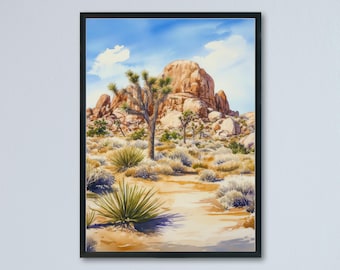 Joshua Tree National Park Watercolor Poster Joshua Tree California Travel Print Wall Art Joshua Tree Home Decor Joshua Tree Gift Nature