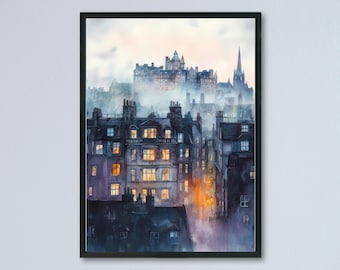 Edinburgh Watercolor Poster Edinburgh Travel Print Edinburgh Wall Art Edinburgh Cityscape Painting Edinburgh Souvenir Scotland Decor