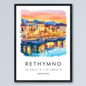 Affiche aquarelle de Réthymnon Réthymnon, Grèce voyage impression art mural Réthymnon décoration d'intérieur Réthymnon cadeau Réthymnon amateurs d'art Grèce Art Réthymnon Crète