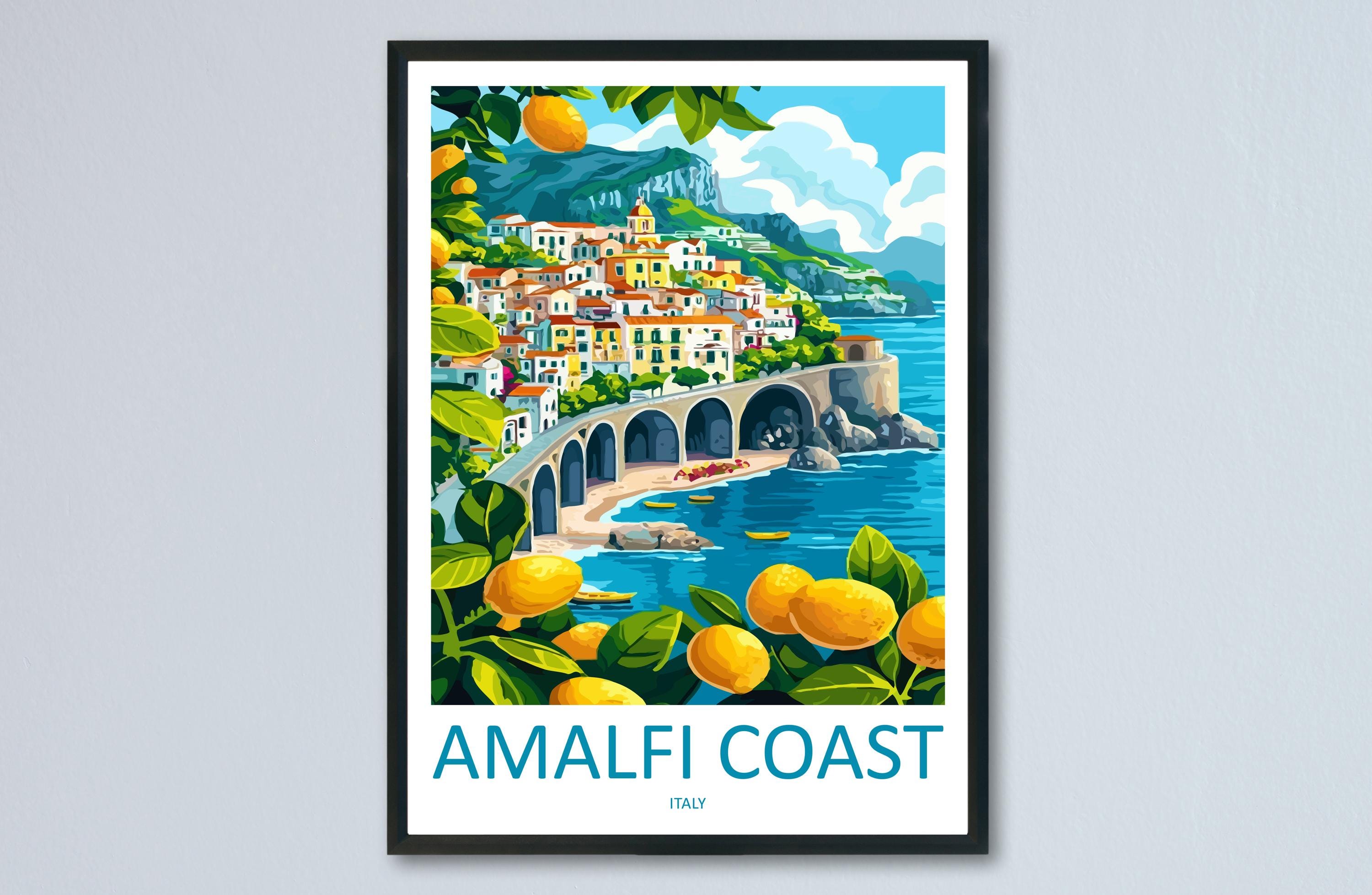 Amalfi Coast Travel Print Italy Wall Art Coastal Landscape Poster Mediterranean Decor Gift for Beach Lover Scenic Village Art