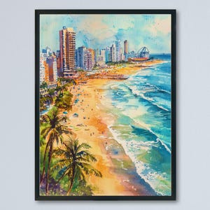 Póster de acuarela de Durham Impresión de viaje de Durham Arte de pared de Durham Inglaterra Decoración de la ciudad de la catedral Paisaje de río Impresión de escena histórica del Reino Unido