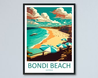 Impresión de viaje de Bondi Beach, arte de pared, colgante de pared de Bondi Beach, decoración del hogar, regalo de Bondi Beach, arte de pared para amantes del arte, impresión de viaje de Australia, arte de Bondi