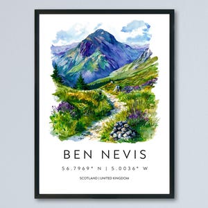 Ben Nevis Watercolor Poster Ben Nevis Travel Print Ben Nevis Wall Art Mountain Landscape Painting Scotland Souvenir Decor