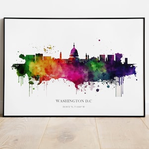 Washington Dc Watercolour Skyline Print Washington Cityscape White House Home Décor Art Print USA Wall Art Washington DC Print Washington DC