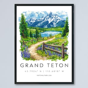 Grand Teton Aquarell Poster Grand Teton Reise Print Berg Wand Kunst Grand Teton Gemälde National Park Dekor