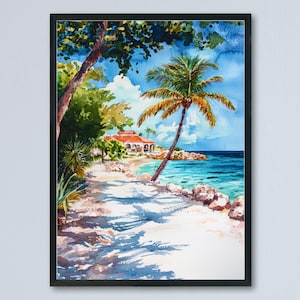 Aruba Watercolor Poster Aruba Travel Print Caribbean Island Wall Art Aruba Beach Decor Tropical Landscape Ocean View Vacation Scene Print