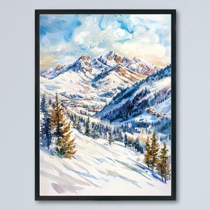 Poster aquarelle Snowbird Snowbird Ski impression Snowbird Utah Art Snowbird montagne déco Snowbird art mural Snowbird