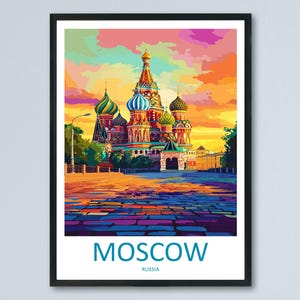 Moscow Travel Poster Russia Wall Art Cityscape Print Red Square View Illustration Saint Basil’s Decor Moscow Gift Souvenir Scene