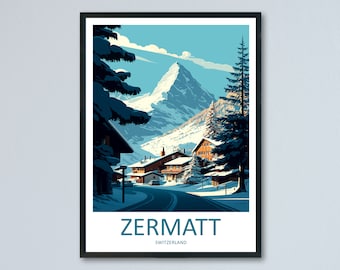 Zermatt Travel Print Wall Art Zermatt Wall Hanging Home Décor Zermatt Gift Art Lovers Ski Art Lover Gift Zermatt Print Skiing Zermatt Art