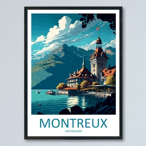 Impresión de viaje de Montreux Arte de pared Colgante de pared de Montreux Decoración del hogar Regalo de Montreux Amantes del arte Regalo para amantes del arte de Suiza Arte de viaje de Montreux