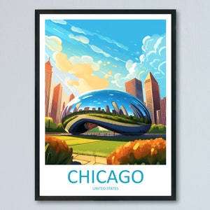 Chicago Travel Print Wall Art Chicago Wall Hanging Home Décor Chicago Gift Art Lovers Illinois Art Lover Gift Millennium Park Chicago Gift