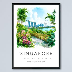Singapore City Watercolor Poster Singapore City Travel Print Singapore City Wall Art Singapore Cityscape Painting Singapore City Souvenir