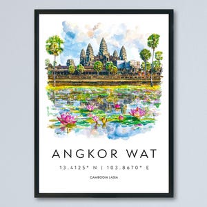 Angkor Wat Watercolor Poster Angkor Wat Travel Print Angkor Wat Wall Art Temple Painting Cambodia Souvenir Decor