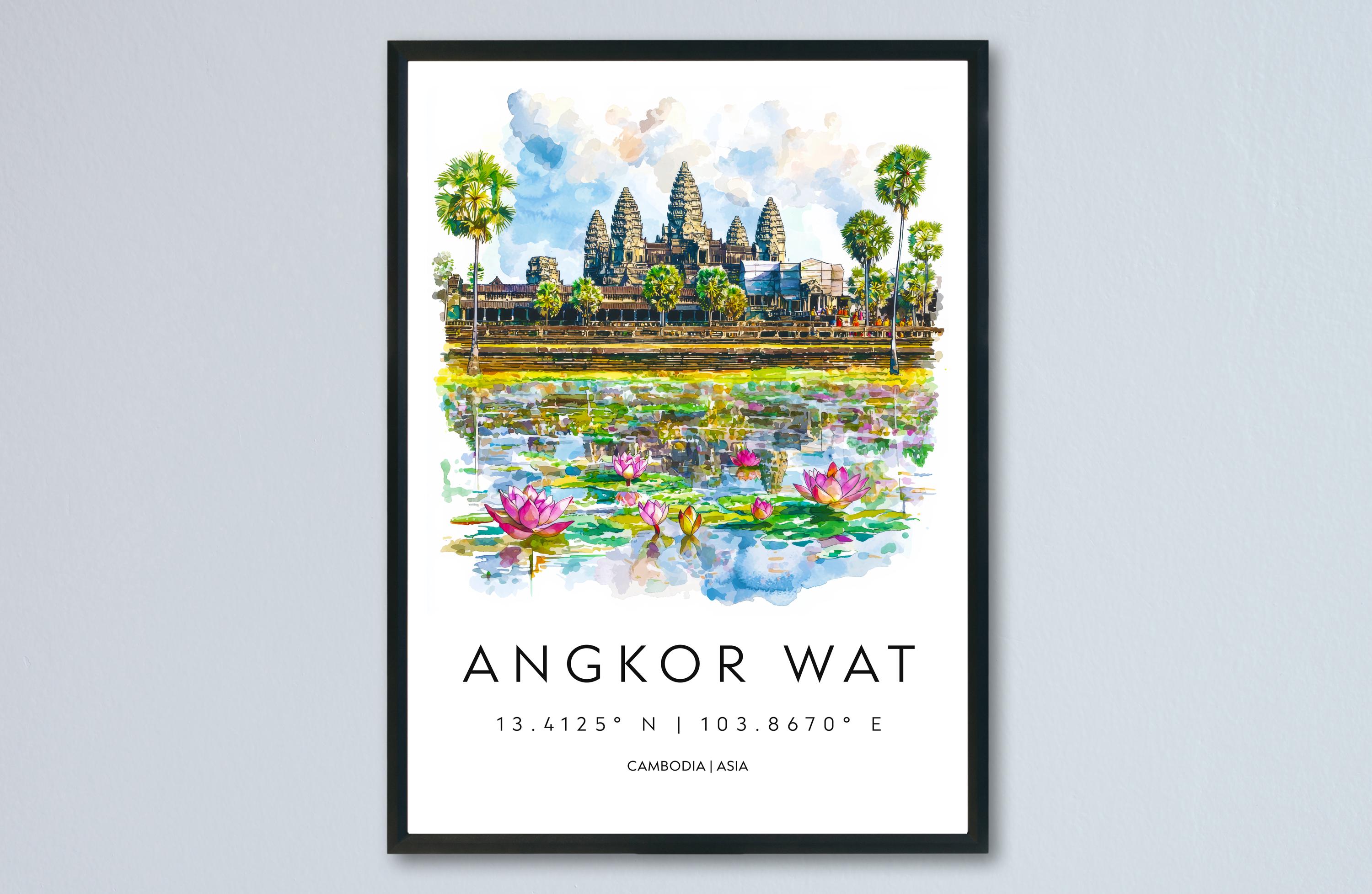 Angkor Wat Watercolor Poster Angkor Wat Travel Print Angkor Wat Wall Art Temple Painting Cambodia Souvenir Decor