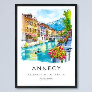 Annecy Watercolor Poster Annecy Travel Print Annecy Wall Art Annecy Landscape Painting Annecy Souvenir France Decor