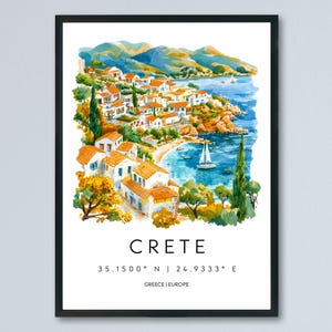 Crete Watercolor Poster Wall Art Crete Wall Hanging Home Décor Crete Gift Art Lovers Greece Wall Art