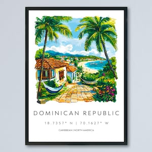 Dominican Republic Watercolor Poster Caribbean Travel Print Island Wall Art Dominican Landscape Painting Beach Souvenir Decor