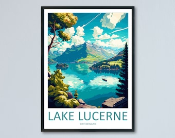 Impressão de viagem para o Lago Lucerna, arte de parede para pendurar no Lago Lucerna, decoração para casa, presente para amantes da arte, Suíça, presente para amantes da arte, Lago Lucerna