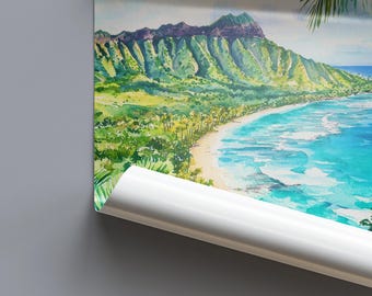ダイヤモンドヘッド水彩画ポスター 壁アート ダイヤモンドヘッド壁掛け