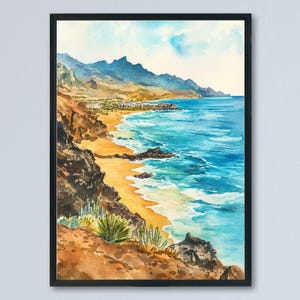 Gran Kanaria Aquarell Poster Gran Kanaria Reise Druck Kanarische Inseln Wandkunst Spanien Küsten Dekor Gran Kanaria Landschaft Strand Druck