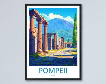Pompeji Reise-Poster Italien Wandkunst Alte Ruinen Druck Vesuv Ansicht Illustration Historisches Dekor Pompeji Geschenk Souvenir Szene