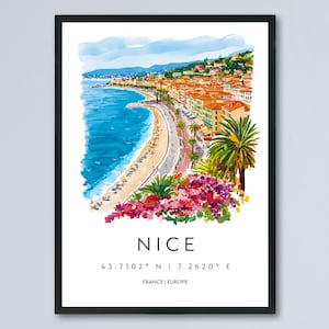 Nice Watercolor Poster Nice Wall Art Nice Travel Print Nice City Decor Nice France Painting Nice Coastline Print Travel Poster