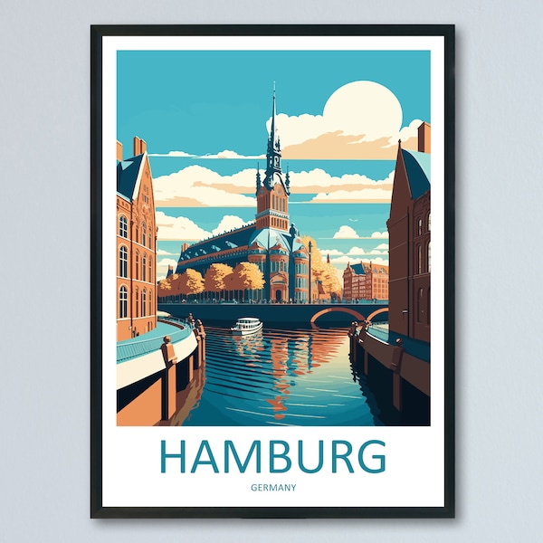 Hamburg Reise Print Wandkunst Hamburg Wandbehang Home Décor Hamburg Geschenk Kunstliebhaber Deutschland Kunstliebhaber Geschenk Hamburg Wanddeko Print Geschenk