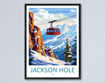 Jackson Hole Travel Poster Wyoming Wall Art Mountain Town Print Western Landscape Illustration Rustic Decor Jackson Gift Souvenir