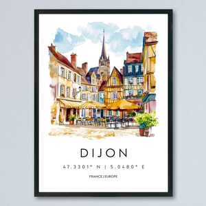 Dijon Watercolor Poster Dijon Travel Print France Wall Art Dijon Decor Historic City Scene Burgundy Architecture French View Print