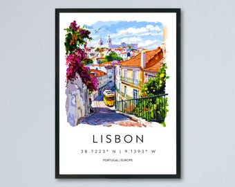 Lisbon Watercolor Poster Lisbon Travel Print Lisbon Wall Art Lisbon Cityscape Painting Lisbon Souvenir Portugal Decor