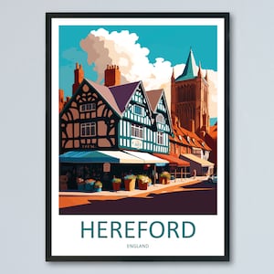 Hereford Travel Print Wall Art Hereford Wall Hanging Home Décor Hereford Gift Art Lovers England Art Lover Gift Hereford Travel Gift