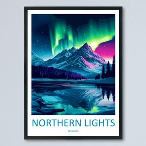 Nordlichter Island Poster Aurora Wandkunst Island Nachthimmel Poster Arktis Dekor Geschenk für Naturliebhaber Nordische Landschaftskunst