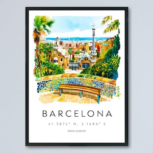 Barcelona Watercolor Poster Barcelona Travel Print Barcelona Wall Art Barcelona Cityscape Painting Barcelona Souvenir Spain Decor