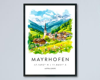 Mayrhofen Watercolor Poster Wall Art Mayrhofen Wall Decor Home Décor Mayrhofen Gift Austria Art Lover Gift, Travel Souvenir Print