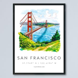San Francisco Watercolor Poster San Francisco California Travel Print Wall Art San Francisco Home Decor San Francisco Gift Art Lovers