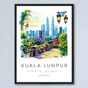 Kuala Lumpur Watercolor Poster Kuala Lumpur Travel Print KL Wall Art KL Cityscape Painting Kuala Lumpur Souvenir Malaysia Decor