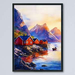 Lofoten Islands watercolor poster Wall Art Lofoten Islands Wall Hanging Home Décor Lofoten Islands Gift Art Lovers Norway Art Lover Gift
