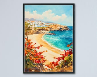 Fuerteventura Watercolor Poster Spain Travel Print Wall Art Home Decor Gift Canary Islands Beach Windsurf Wall Decor Hanging