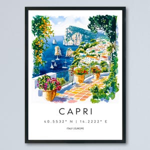 Capri Watercolor Poster Capri Travel Print Capri Wall Art Capri Landscape Painting Capri Souvenir Italian Island Decor