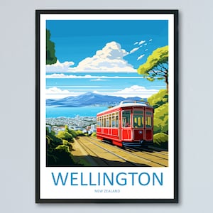 Wellington Travel Print Wall Art Wellington muur opknoping Home decor Wellington cadeau kunstliefhebbers Nieuw-Zeeland kunstliefhebber cadeau Wellington tram