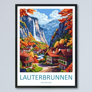 Lauterbrunnen Travel Print Switzerland Wall Art Mountain Valley Poster Alpine Decor Gift for Nature Lover Scenic Landscape Art