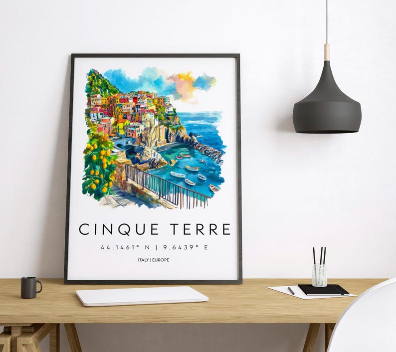 Cinque Terre Watercolor Poster Cinque Terre Italy Travel Print Wall Art ...