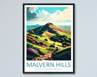 Malvern Hills Travel Print Wall Art Malvern Hills Wall Hanging Home Decoration Malvern Hills Gift Art Lovers Wall Art AONB Wall Print