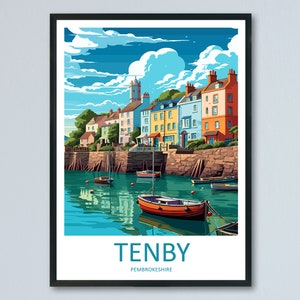 Impresión Tenby Decoración del hogar Tenby Impresión de arte de paisaje marino Tenby Arte de pared Tenby para entusiastas de Gales Regalo colgante de pared Póster de pared de regalo de viaje Tenby Wales
