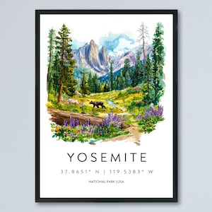 Yosemite National Park Watercolor Poster Yosemite Travel Print California Wall Art Mountain Landscape Decor Nature Scene Valley Print