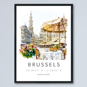 Brussels Watercolor Poster Brussels Travel Print Brussels Wall Art Cityscape Painting Brussels Souvenir Belgium Decor